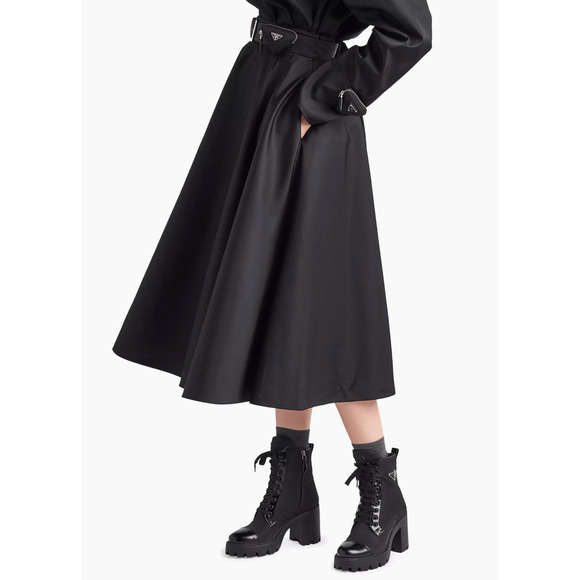 Prada 55MM Logo Lug Sole Platform Black Re-Nylon Leather Ankle Heel Boot 37.5 - Picture 3 of 15